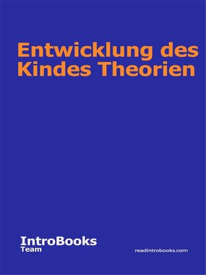 cover image of Entwicklung des Kindes Theorien